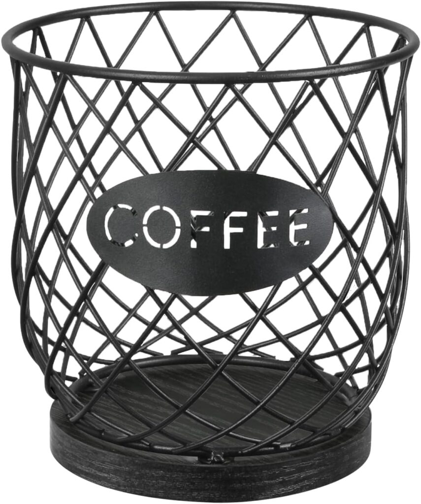 YINMIT K Cup Holder Organizer, Sturdy Coffee Pod Holder Organizer, 35 Kcup Large Capacity Storage Basket for Kitchen Counter and Office Desktop (Black-Circular)