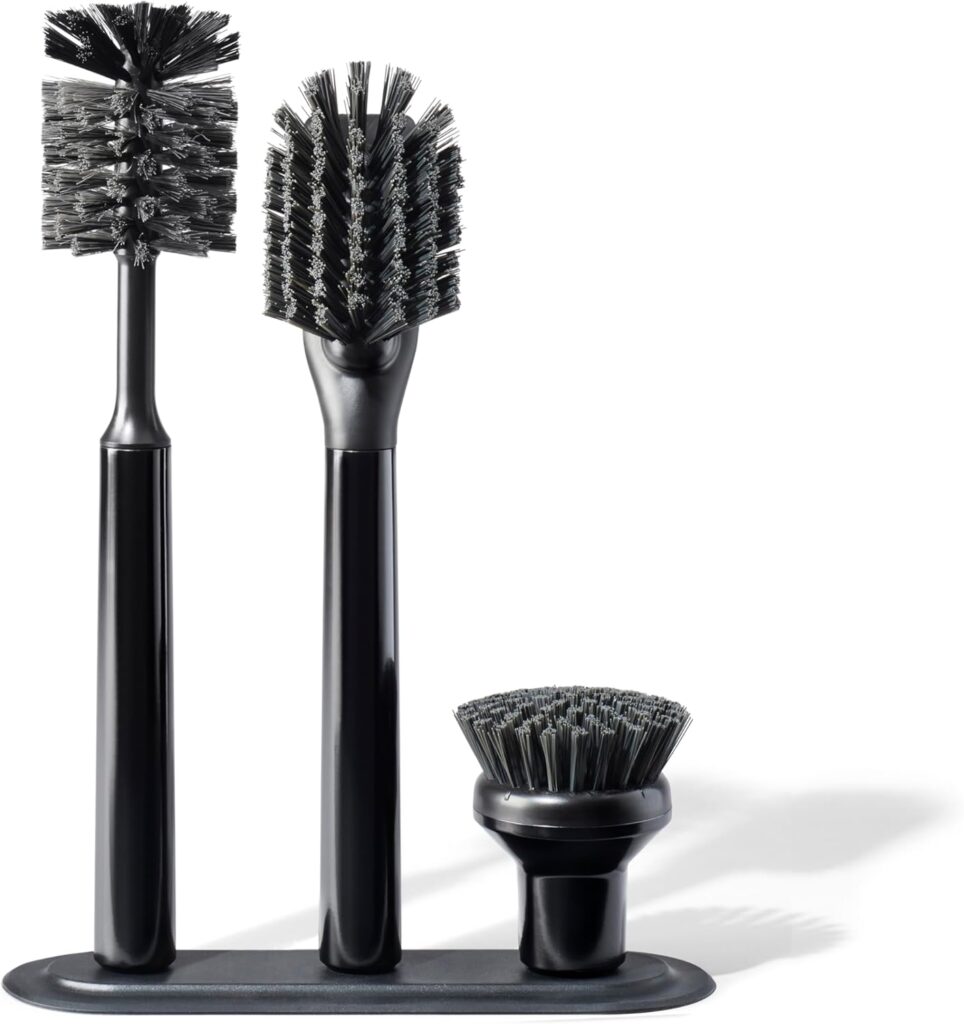 Curio Home Goods Ionic Brush Set, Magnetized to Stand Upright, Stainless Steel with Replaceable Heads, Onyx/Black