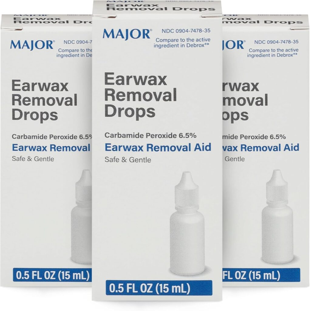 MAJOR Earwax Removal Drops with 6.5% Carbamide Peroxide - Gentle & Safe Earwax Removal Aid for Adults & Children 12+ - Ear Cleaning Solution, 0.5 Fl. Oz. (15mL)(Pack of 3)