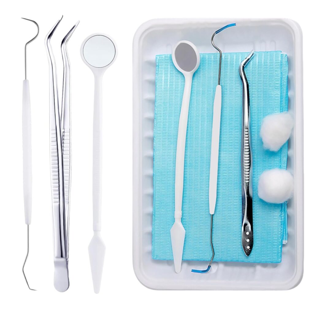 20 Sets Disposable Dental Tools for Teeth Inspection, 5 Pcs Sterile Packaging Teeth Cleaning Tools, Dental Mirror Explorer Probe Plier Family Oral Care Tool
