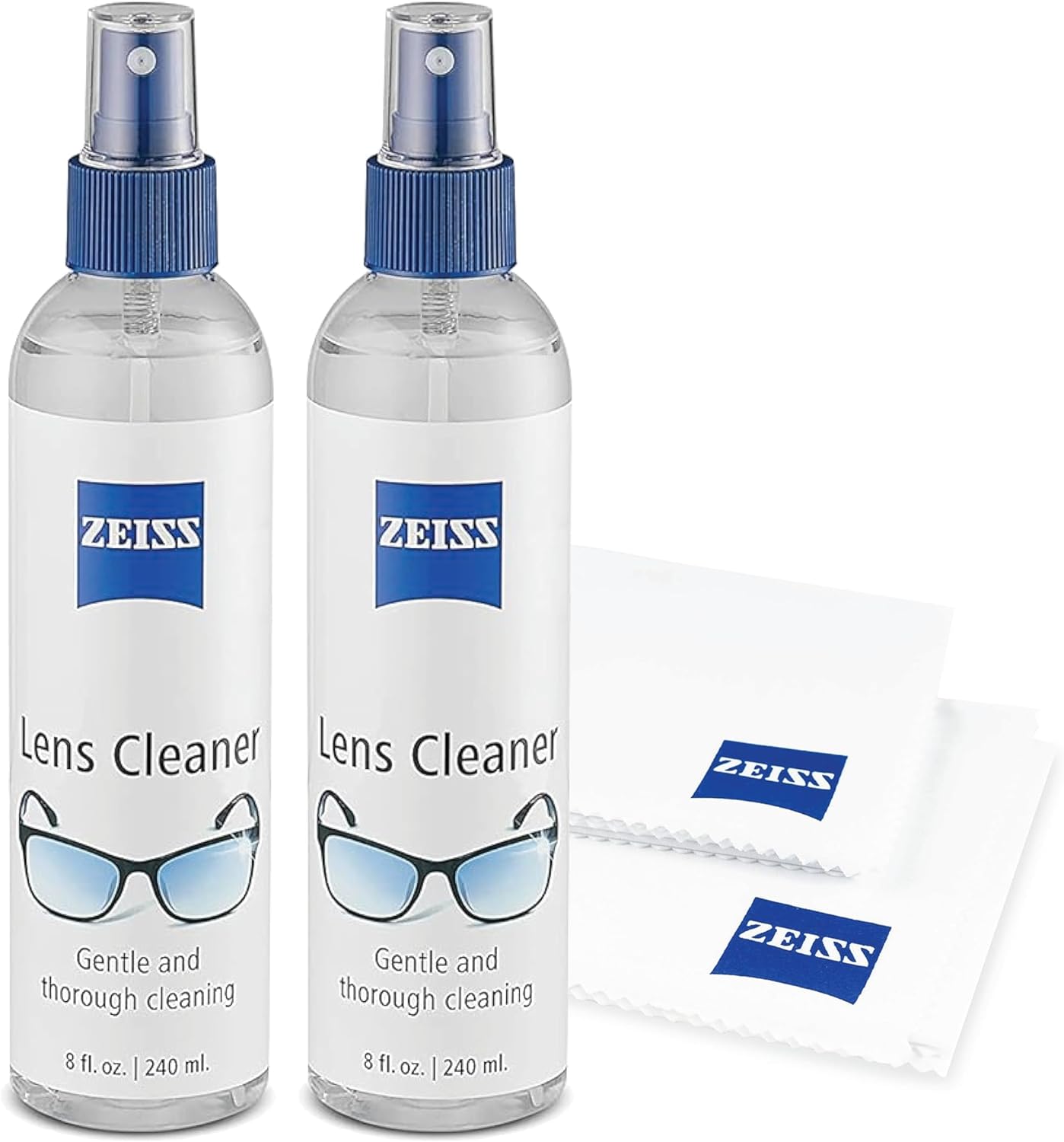 ZEISS Lens Care Pack  2x 8oz Streak-Free Lens Spray and Microfiber Cloths for Eyeglasses and Optics