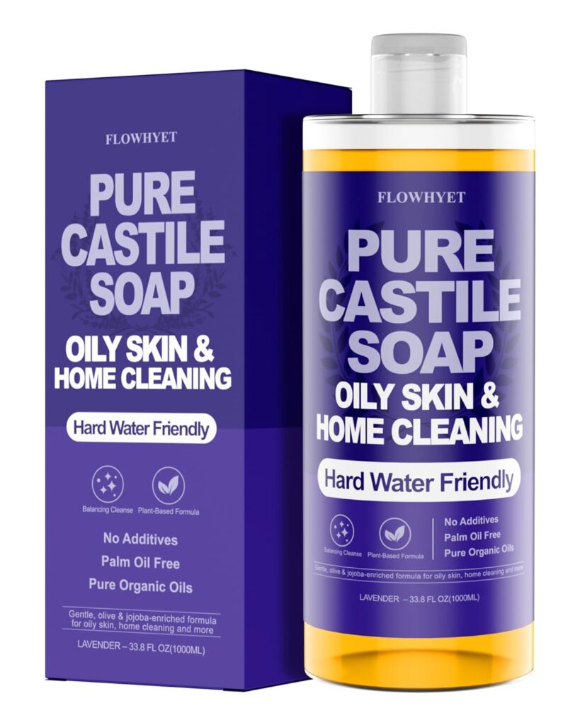 Pure Castile Soap Liquid Lavender 33.8 fl oz  Natural & Vegan Body Wash for Oily & Sensitive Skin, Hard Water Friendly Bath Soap Liquid for Body,Face, Laundry Soap & Home Cleaning 1L