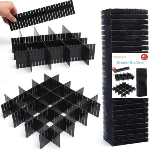 40Pcs Drawer Dividers, Adjustable Drawer Organizer for Socks, Underwear, Makeup, Can Help Tidy Kitchen, Bedroom, Dresser Black