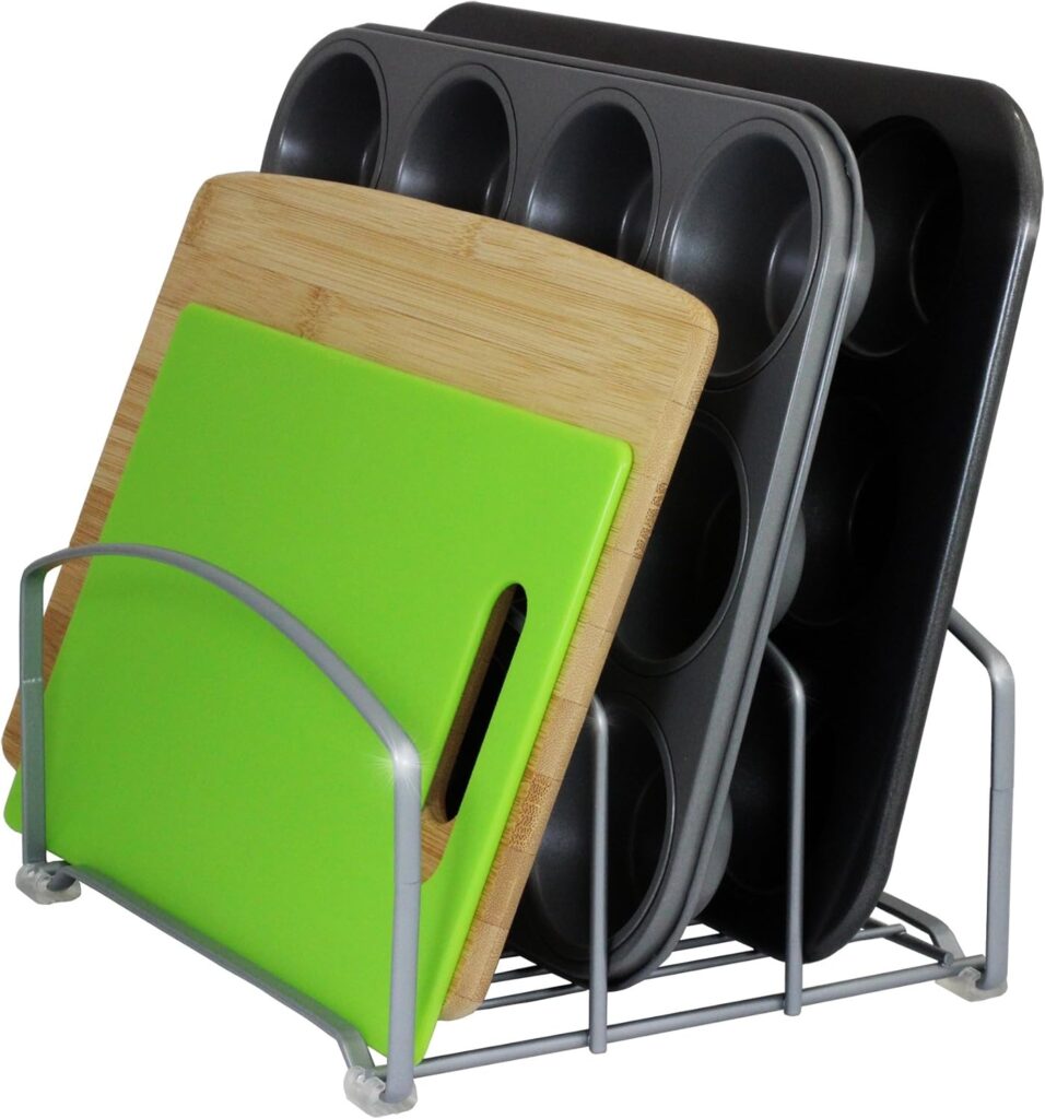 Deco Brothers Cookware Organizer Rack for Kitchen Cabinet, 3 Slot Holder, Silver