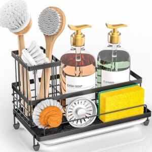 Cisily Large Capacity Kitchen Sink Caddy Organizer, Rustproof Non-Slip Sponge Holder With Dish Brush Holder Organizer, Kitchen Organization and Storage, Essentials Accessories for Countertop