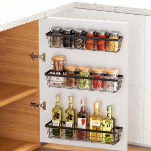 3PCS Cabinet Door Organizer,Self Adhesive Kitchen Cabinet Organizer,Over the Door Organizer Storage Box,metal Pantry Door Organizer,Storage shelf rv must haves. (Blackiron)