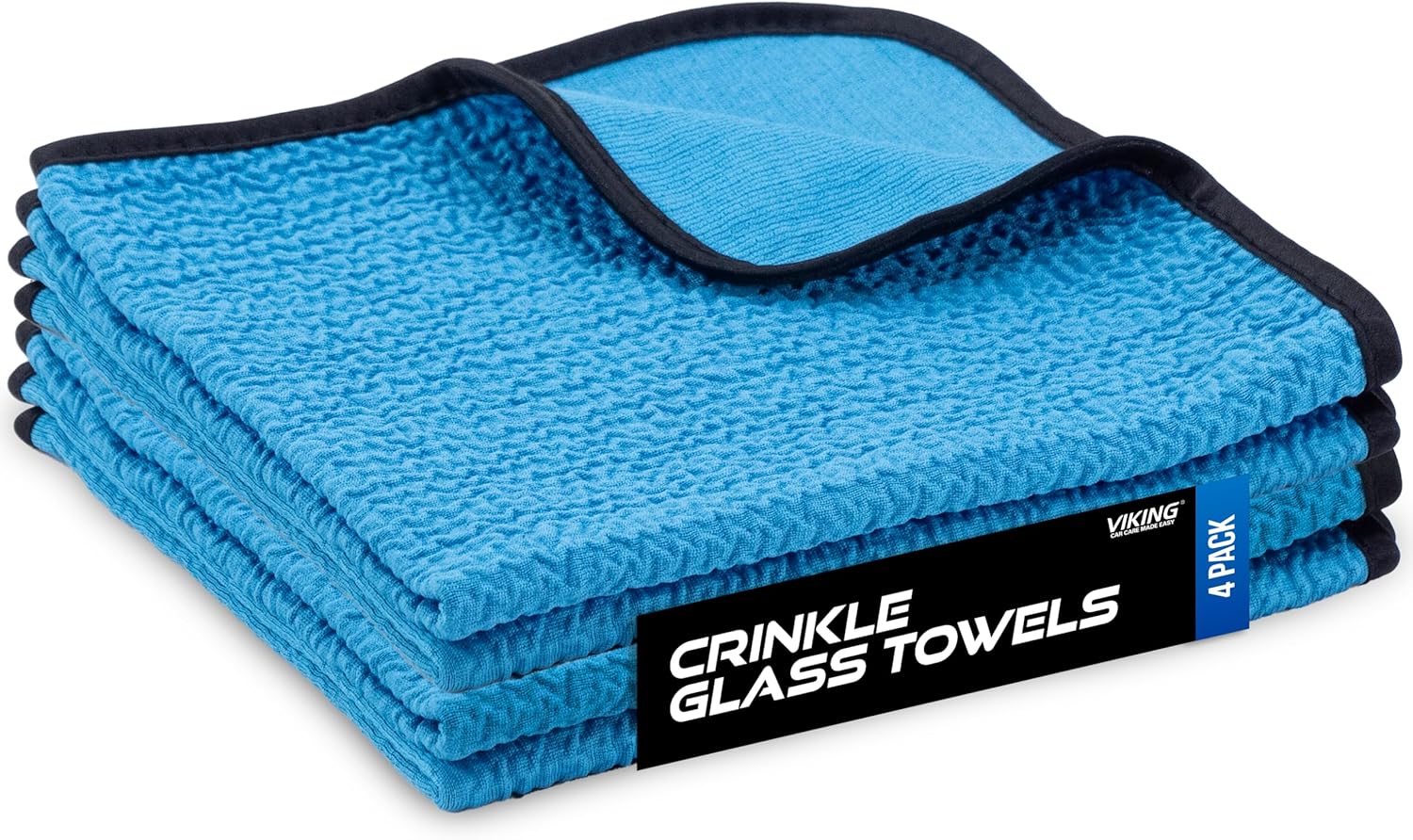 VIKING Glass Microfiber Cleaning Cloth for Car and Home, Glass Towels for Mirror, and Picture Frames, and Car Detailing Kit, 16 inch x 16 inch, Blue, 4 Pack