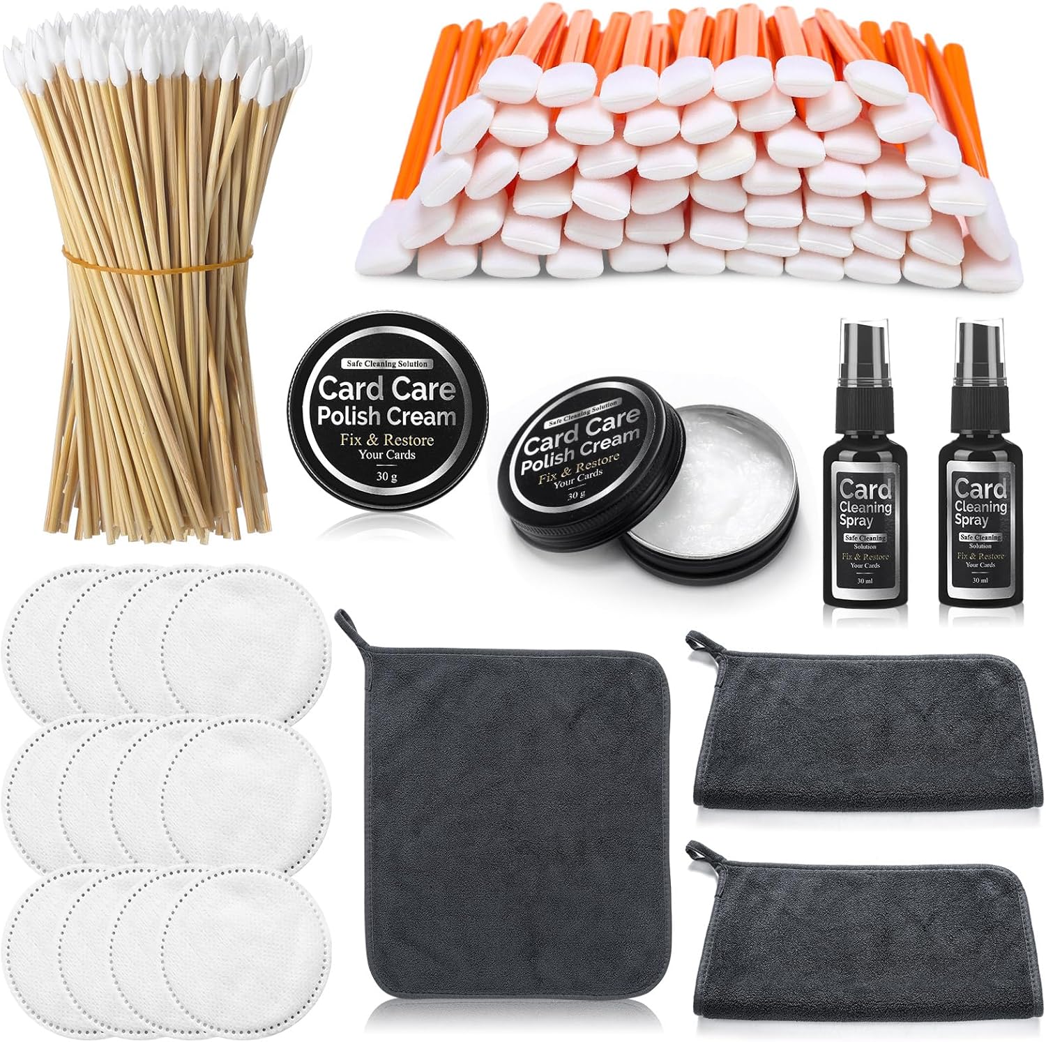 Nuanchu 607 Pcs Card Cleaning Kit Trading Card Repair Kit Includes Cleaning Spray Polishing Paste Cotton Swab Cotton Disc and Microfiber Cloth with Instruction for Scratch Surface Care Tool Accessory