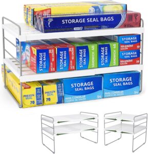 Pantry Organization and Storage for Kitchen - Expandable Kitchen Wrap Box Organizer Rack, Foil Organizer for Cabinet & Counter, Height & Width Adjustable Cupboard Storage Rack - (3 Tier 9.8 to 15.6"L)