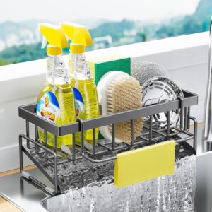 BREIS Kitchen Sink Caddy Organizer with Rag Holder,Self-Draining Sponge Holder for Countertop Soap Dispenser Organizers and Storage Essentials,Kitchen Decor and Accessories