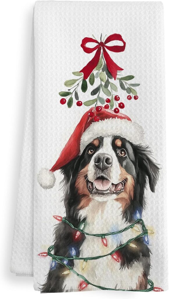 Funny Christmas Bernese Mountain Dog Lover Kitchen Towels Gifts for Women Men, Bernese Mountain Dog Christmas Xmas Ornament Decor Dish Hand Tea Towels for Bathroom Kitchen, 16x24 Inches