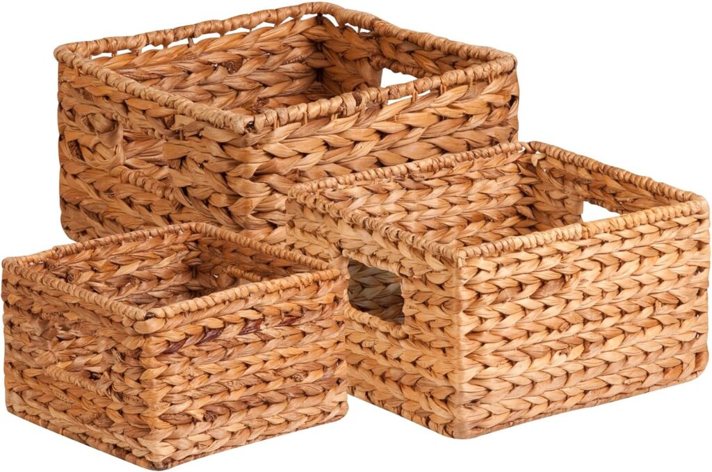 Honey-Can-Do Banana Leaf Storage Baskets Water Hyacinth Woven Basket, Decorative Baskets for Shelves, Basket for Gifts, Closet, Pantry, and Home Organization, Set of 3, Multi-Size