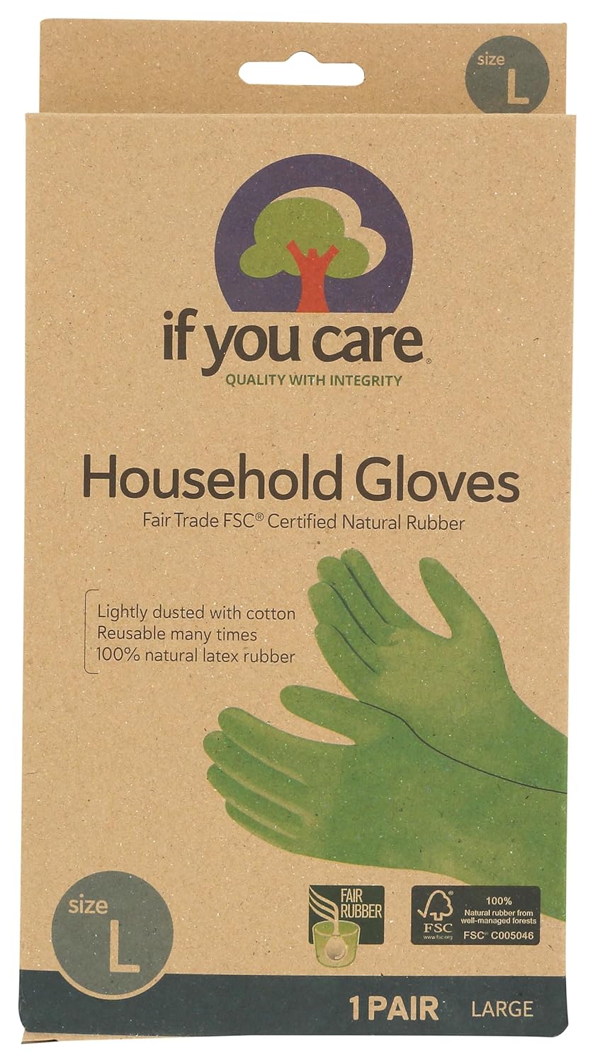 If You Care Latex Gloves, Large  1 Pair (Pack of 1)  For Gardening, Dishwashing, Cleaning Kitchen and Bathroom  100% Cotton Lined, Reusable for Women and Men, Green