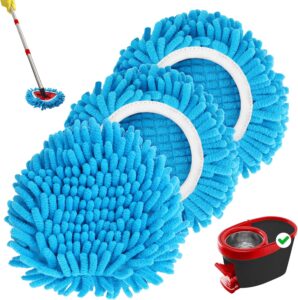 Baderke 3 Pack Chenille Mop Heads Replacements Compatible with 1 Tank System Chenille Duster Replacement Heads Microfiber Spin Mop Refill Pads Reusable Dust Refills for Floor Cleaning (Blue)