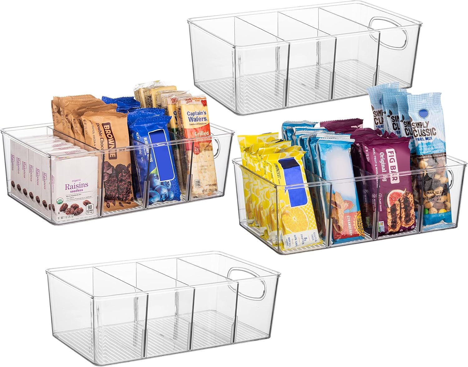 ClearSpace Plastic Pantry Bins with Removable Dividers - Kitchen Storage and Organization (4 Pack)