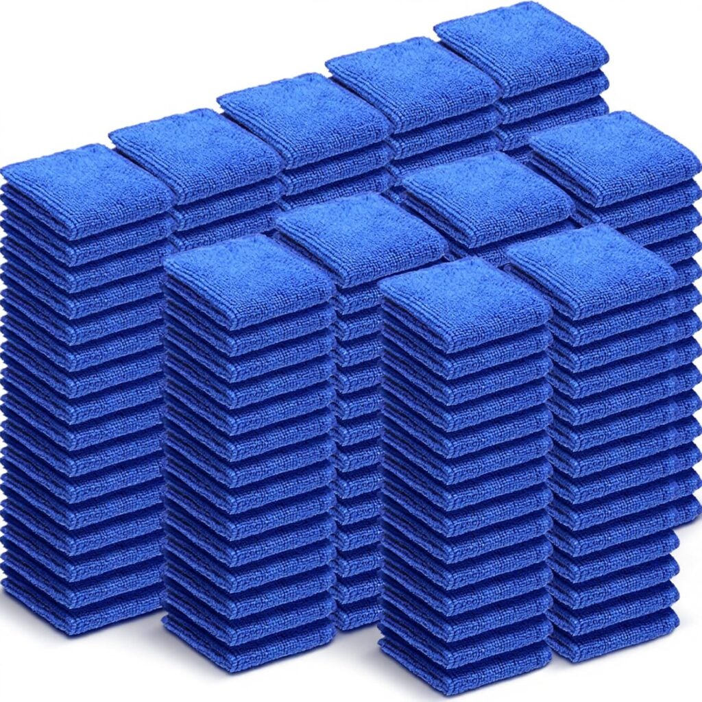 Newwiee 150 Pcs Microfiber Cleaning Cloth 6x 6 Inch Softer Highly Absorbent Reusable Cleaning Rags for Kitchen Car Glass Home(Blue)