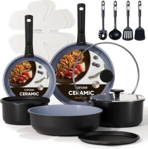 CAROTE 19PCS Ceramic Cookware Sets, Black and Gray, Pots and Pans Set Non Stick Non Toxic, Induction Cookware, Kitchen Cookware Sets, Pots Set for Healthy Cooking