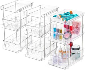 3-Pack Clear Bathroom Organizer Under Sink  3-Tier Slide-Out Drawer Storage Shelf for Toiletries, Makeup, Hair Products | Compact Acrylic Under Sink Organizer for Bathroom Cabinet Organization