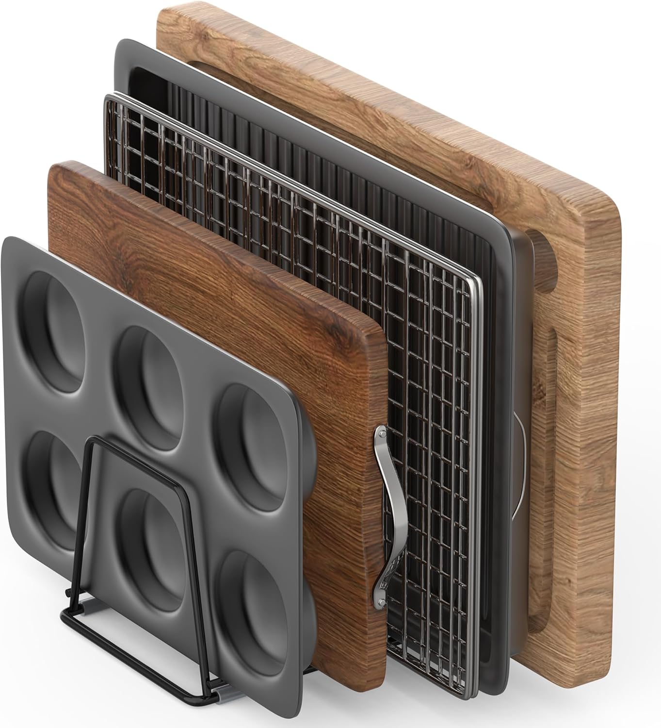 Cutting Board Organizer Kitchen Organizer Rack for Cutting Board, Bakeware, and Cookie Sheet, 5-Slot Heavy-Duty Steel Cookware Holder,Rust-Resistant with Anti-Slip Feet (1, Small)