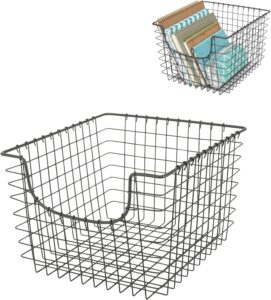 Spectrum Wire Scoop Basket Storage Bin Industrial Gray Medium Metal Wire Basket Organizer for Kitchen Pantry Wire Storage Bins, Heavy Duty Rectangle Wire Storage for Kitchen Organization