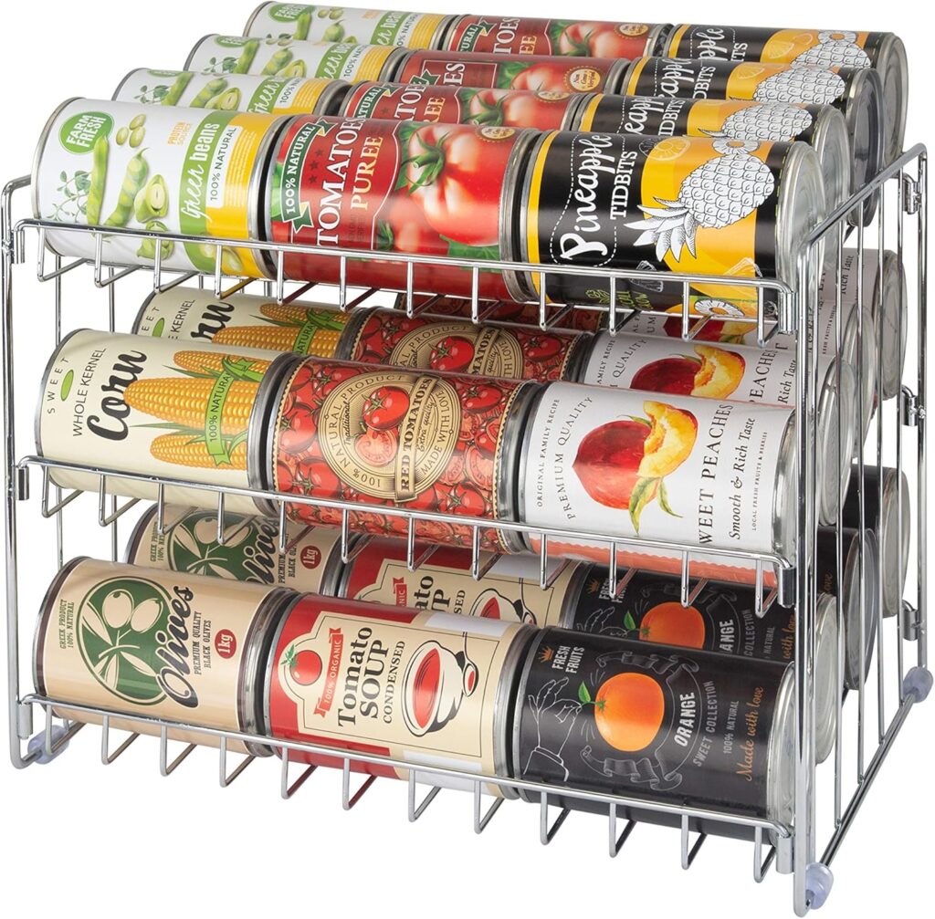 Kitchen Details 3 Tier Can Organizer | Chrome Steel Canned Food Storage Rack | Holds 36 Cans | Space-Saving Pantry & Cabinet Storage Solution | Easy Access to Canned Goods | Freestanding Design