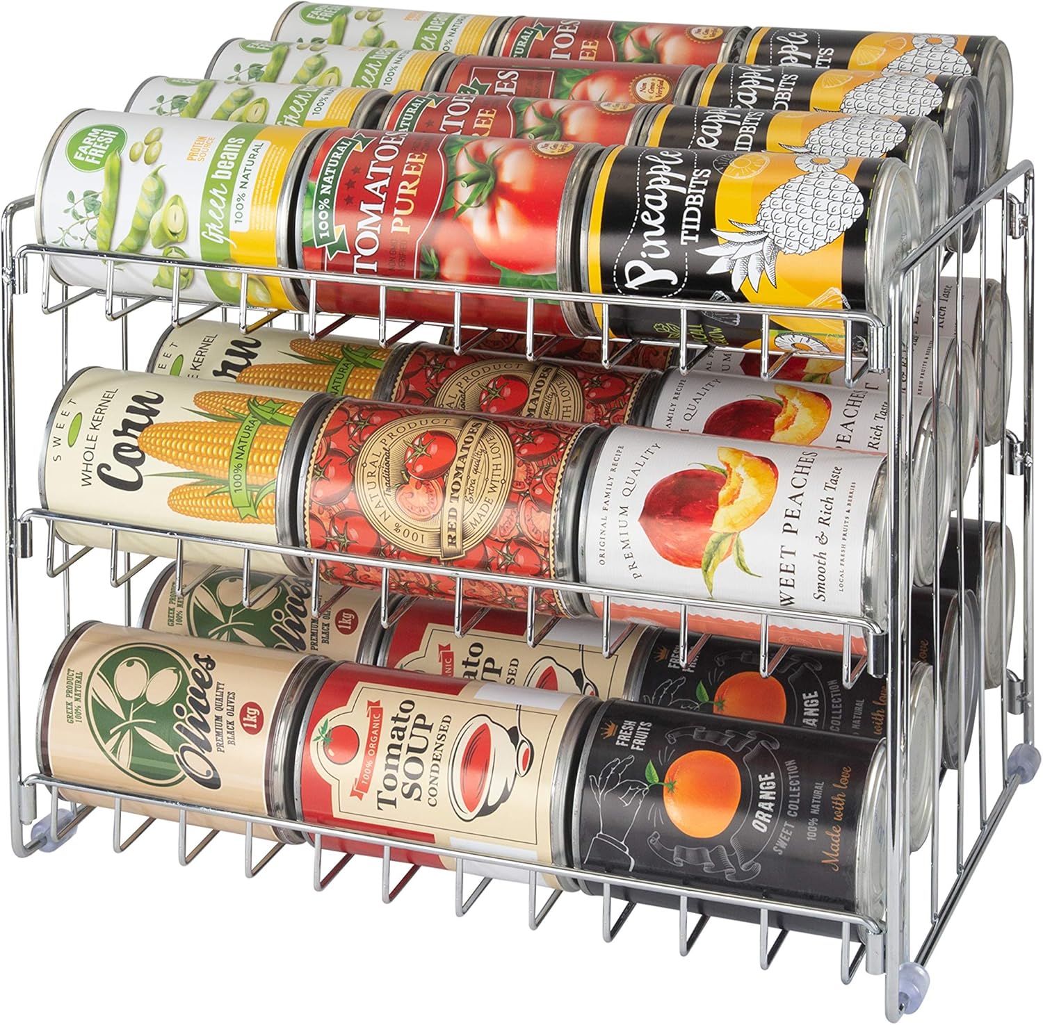 Kitchen Details 3 Tier Can Organizer | Chrome Steel Canned Food Storage Rack | Holds 36 Cans | Space-Saving Pantry & Cabinet Storage Solution | Easy Access to Canned Goods | Freestanding Design