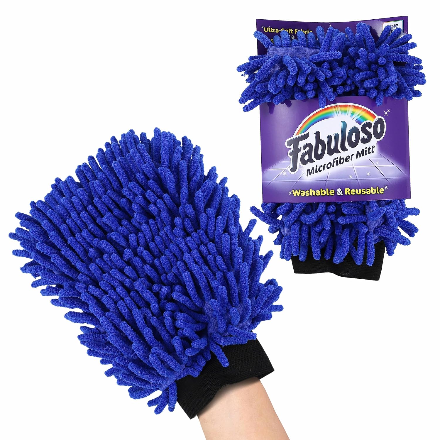 Fabuloso Microfiber Cleaning Mitt Glove, Lint-Free Scratch-Free Dusting and Washing for Furniture, Blinds, Baseboards, Shelves and Car Interior, One Size Fits All, Blue, 1 Count
