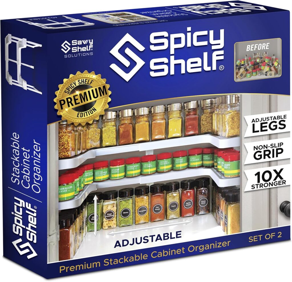 Spicy Shelf 3.0 - Expandable 2 Tiered Spice Rack Organizer for Cabinet & Pantry - Kitchen Seasoning Organizer - Cabinet Spice Racks for Inside Cabinets (Spicy Shelf Premium) - Home Organization
