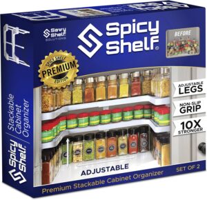 Spicy Shelf 3.0 - Expandable 2 Tiered Spice Rack Organizer for Cabinet & Pantry - Kitchen Seasoning Organizer - Cabinet Spice Racks for Inside Cabinets (Spicy Shelf Premium) - Home Organization