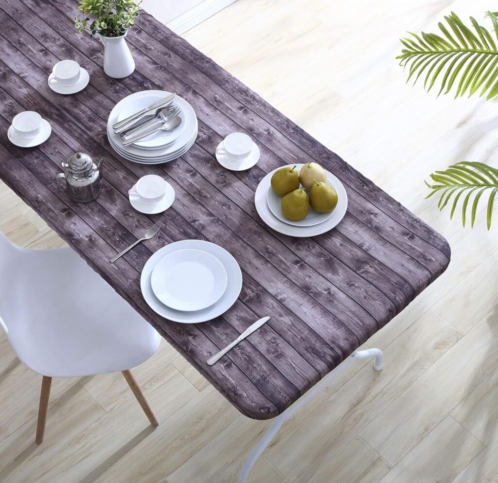 Brielle Home Easy Care Tablecloth Printed Cotton Fabric Washable Wrinkle Resistant Fitted Table Cover, Distressed Wood, 30"x72"