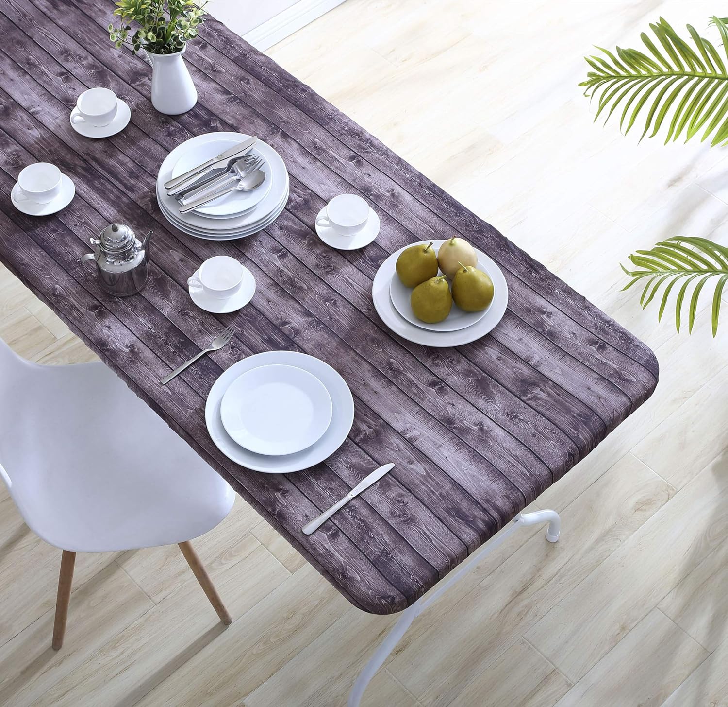 Brielle Home Easy Care Tablecloth Printed Cotton Fabric Washable Wrinkle Resistant Fitted Table Cover, Distressed Wood, 30"x72"