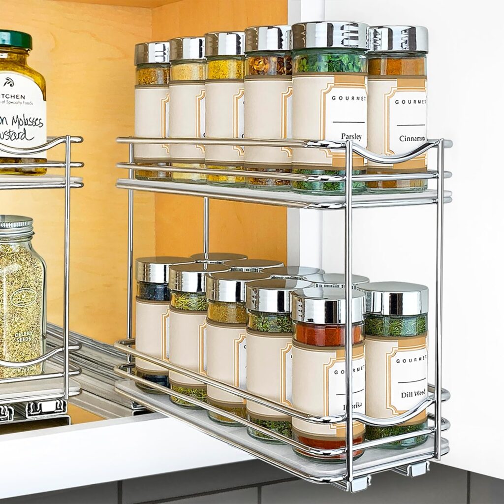 LYNK PROFESSIONAL Pull Out Spice Organization for Cabinets - 4-3/8 inch Wide  Spice Rack for Inside Cabinets, Slide Out Spice Rack Organizer for cabinet  Pull Out Spice Rack, Sliding 2 Tier Chrome