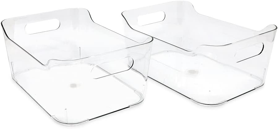 Isaac Jacobs 2-Pack Small Clear Storage Bins (9.4 x 6.7 x 4.1) w/Handles, Plastic Box Set, Home, Office, Fridge, Freezer, Kitchen, Pantry Organization Container, BPA-Free/Food Safe (Small, 2-Pack)
