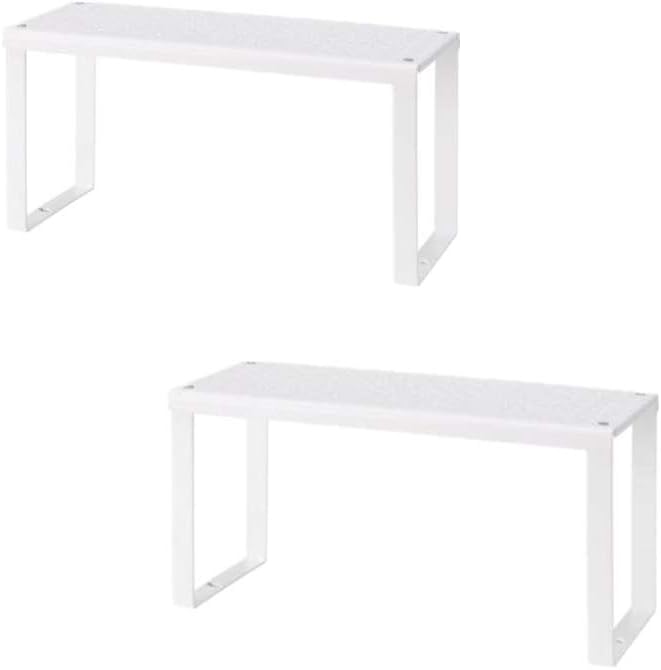 Can Double Layer Overlap Cupboard 2 Shelves Cabinet Shelf 12.5 Inch Insert Organizer Stack Cups Jars Bowl Folding Steel-White