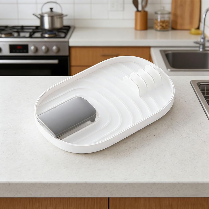 Multifunctional Kitchen Storage Rack Compact Space Saving Versatile Organization for Countertop Pot Lid Organizer Utensil Holder, White