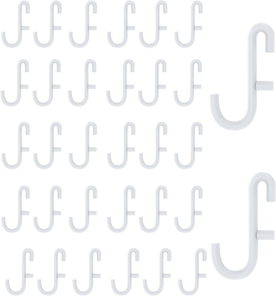 SnowTing 30 PCS White Pegboard Hooks Compatible with IKEA Skadis Peg Board, Pegboard Accessories Metal Hanging Hooks for Home Office Garage Storage Tool