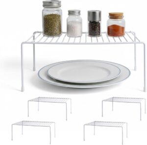 4-Pack Medium (13x8.5inch) Kitchen Organizer Rack, Kitchen Shelves for Spice Organization for Cabinet, Pantry Organizers and Storage, Spice Rack, Desk Organizer, White