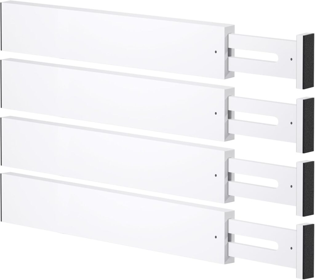 Bamboo Drawer Dividers,17-22" Adjustable Kitchen Drawer Organizer for Clothes,4 Pack Expandable Drawer Organization Separators for Bedroom,Bathroom,Dresser and Office,White