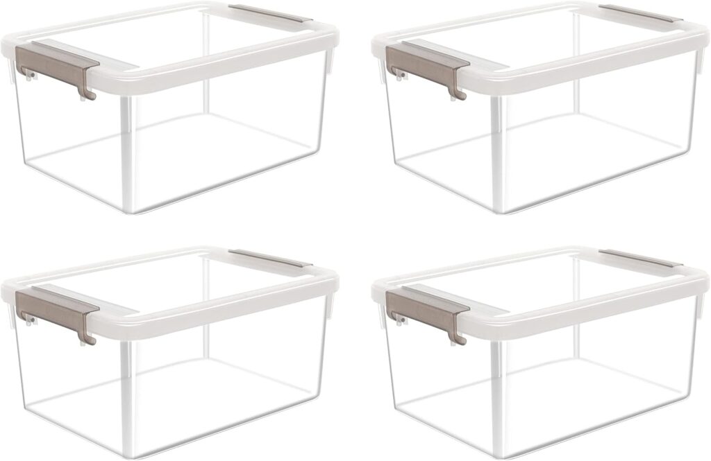 Citylife 4 Packs Small Storage Bins with Lids 3.2 QT Plastic Storage Containers for Organizing Stackable Clear Storage Boxes