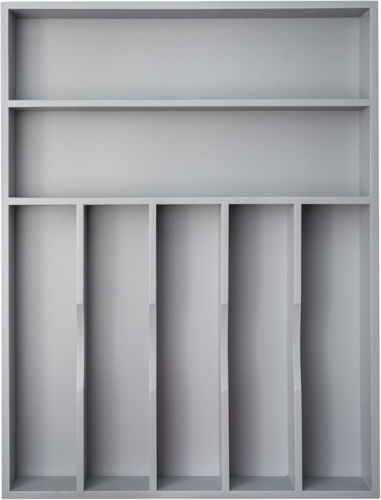 Besilord Silverware Organizer 13 Inch Gray Bamboo Kitchen Drawer Organizer 7 Slots Utensil Organizer Silverware Holder Cutlery Organizer Flatware Tray (Large)