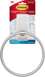 Command Hand Towel Holder Satin Nickel with Water Resistant Command Strips, Rust Resistant Bathroom Organizer, Holds up to 5 lbs