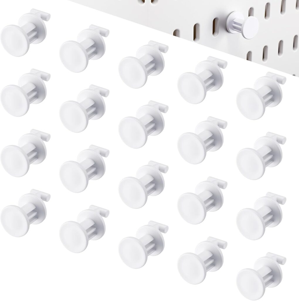 AceOrbit 20 Pcs Pegboard Hooks White Plastic 0.75'' Hook Pegboard Storage Accessories Compatible with IKEA for Jewelry Keychain Tool Home Office Indoor