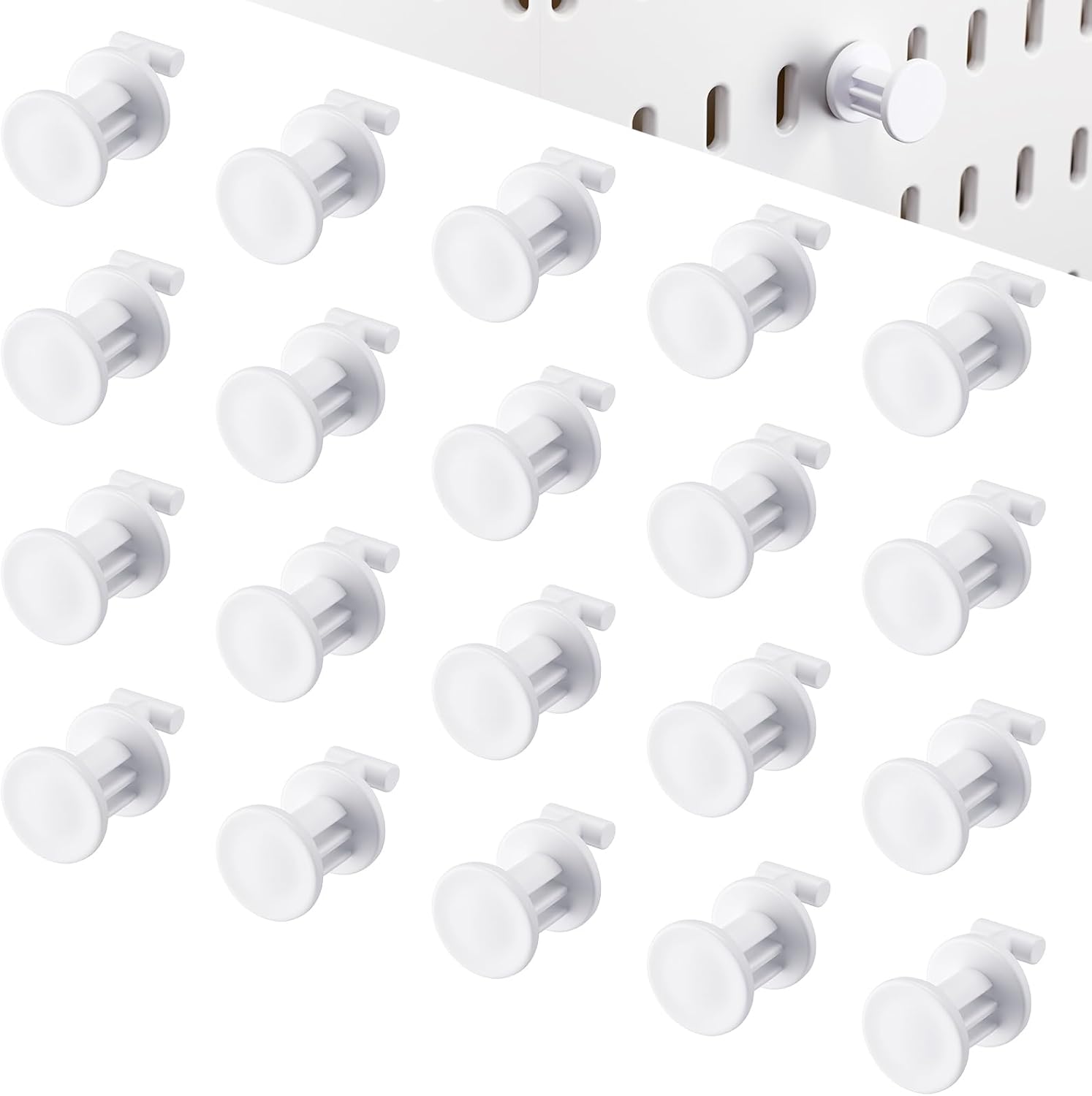 AceOrbit 20 Pcs Pegboard Hooks White Plastic 0.75'' Hook Pegboard Storage Accessories Compatible with IKEA for Jewelry Keychain Tool Home Office Indoor