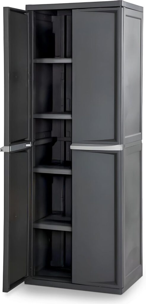 Sterilite 4 Shelf Cabinet, Heavy Duty and Easy to Assemble Plastic Storage Unit, Organize Bins in the Garage, Basement, Attic, Mudroom, Gray, 1-pack