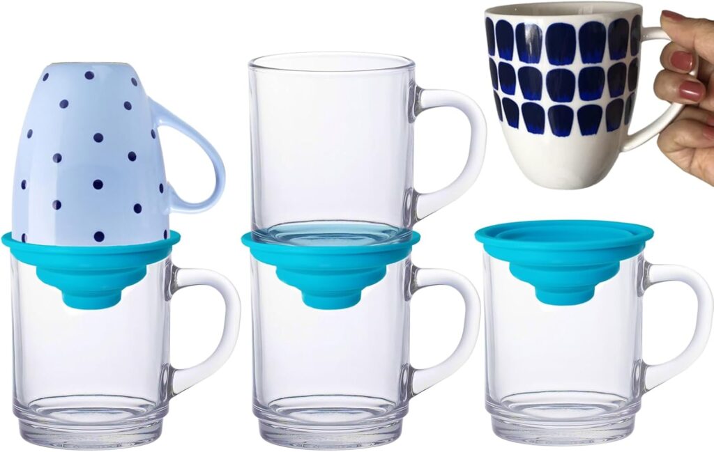 Mug Stacker Kitchen Cabinet Shelf Organizer - Cupboard and Pantry Organization - Expandable and Stackable Storage Solution for Tea Cups and Coffee Mugs - Save Space and Stay Organized (3Pcs Blue)