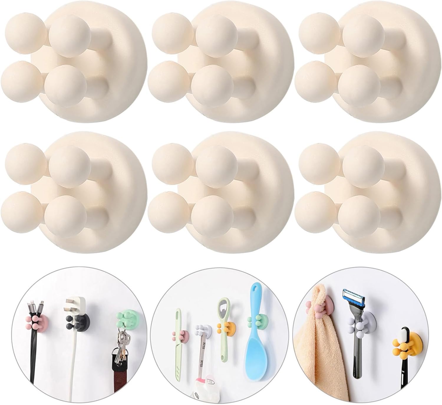iBetterLife Self-adhesive Silicone Hook Holders - 6Pcs Mounted to Wall for Clipping Hanging Toothbrush Razor Towel Key Plug Cable, Utility Holders for Kitchen Bathroom Home Office Dorm Room Essentials