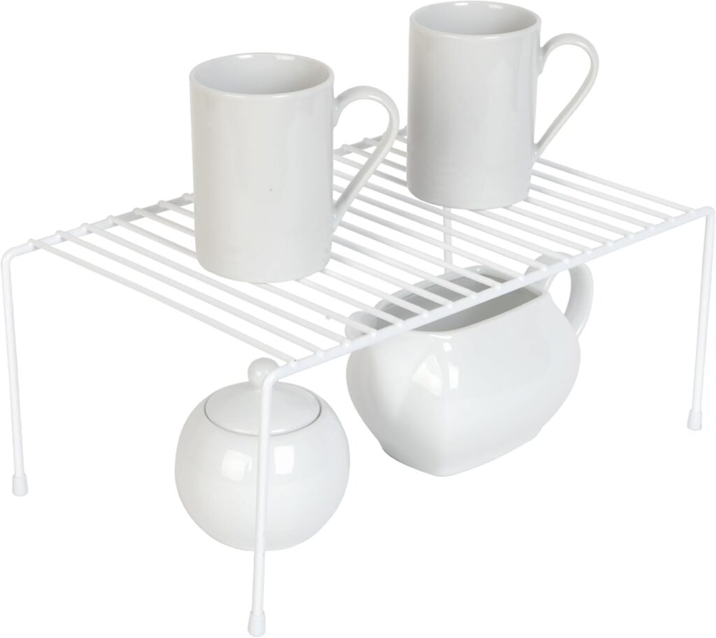 Smart Design Cabinet Storage Shelf Rack - Medium (8.5 x 13.25 Inch) - Steel Metal Wire - Cupboard, Plate, Dish, Counter & Pantry Organizer Organization - Kitchen [White]