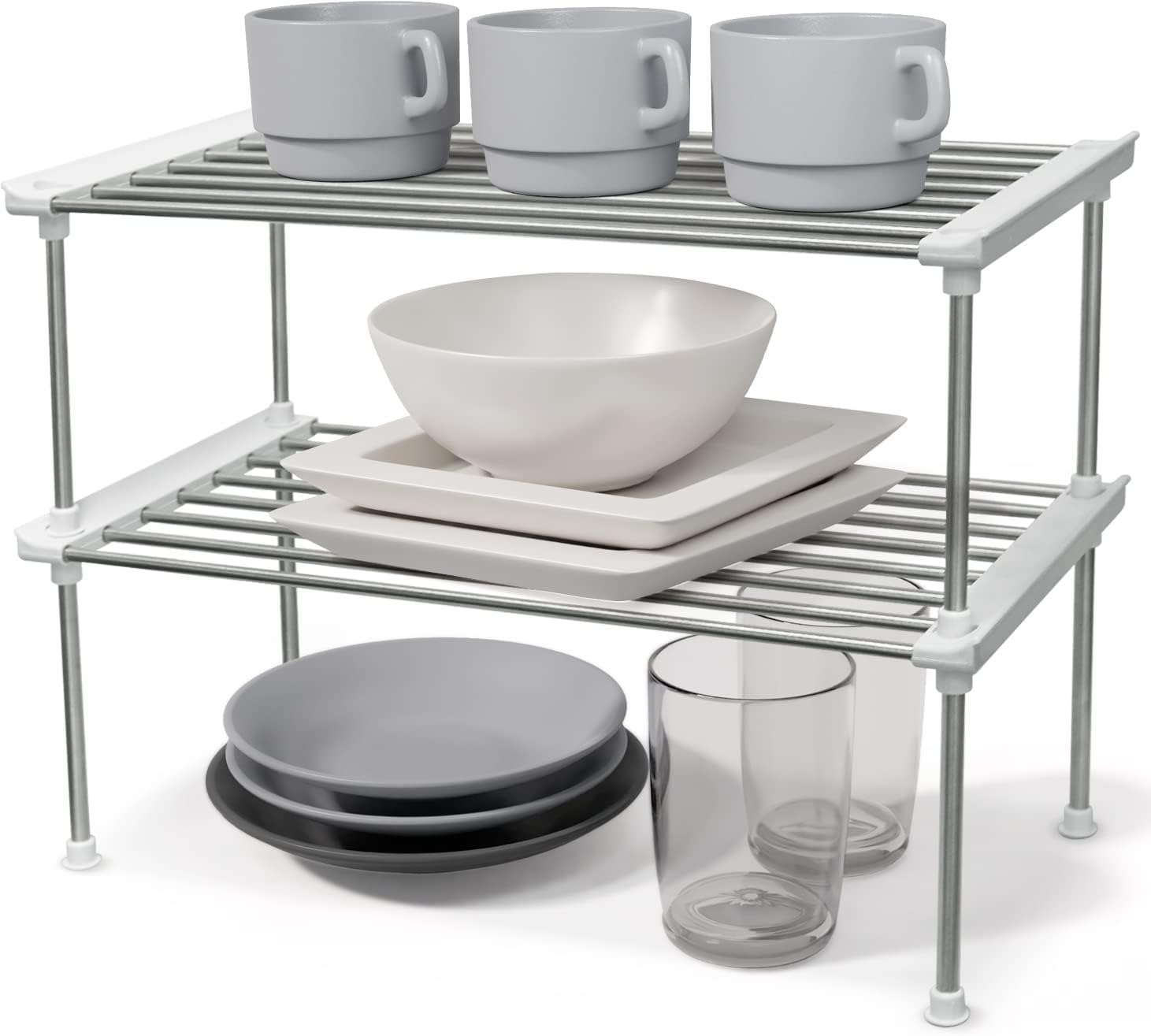 carrotez Cabinet Organizer Shelf, Set of 2 Stackable Kitchen Counter Shelves, Kitchen Cabinet Organizers and Storage, Pantry Storage Shelf Organizer, 15.7 x 7.8 x 6.1 - White