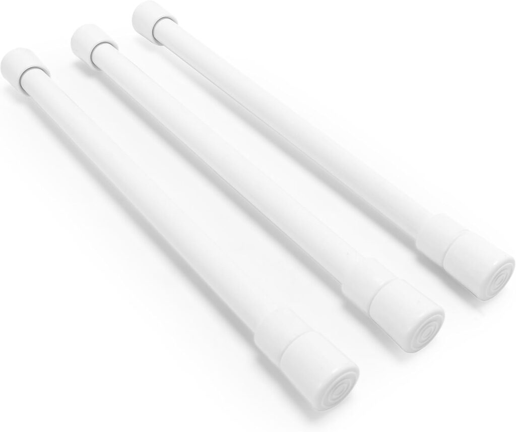 Camco 17" RV Refrigerator Bar - Holds Food and Drinks in Place During Travel and Helps Stop Messy Spills - Spring Loaded and Extends 10-inches to 17-inches - 3 Pack -White (44063)