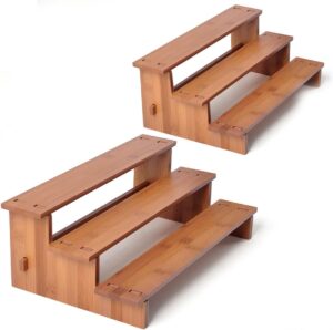 JinDoWin Cabinet Spice Organizer, Spice Organization for Cabinet, 3 Tier Spice Rack Organizer for Cabinet, Seasoning Organizer & Seasoning Rack, Kitchen Cabinet Organizer (2, Dark Bamboo)